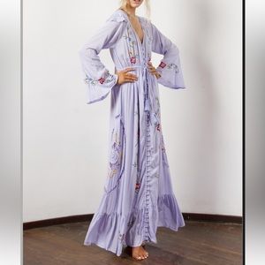 Fillyboo Stevie Women's embroidered duster/maxi dress, lavender, NWOT